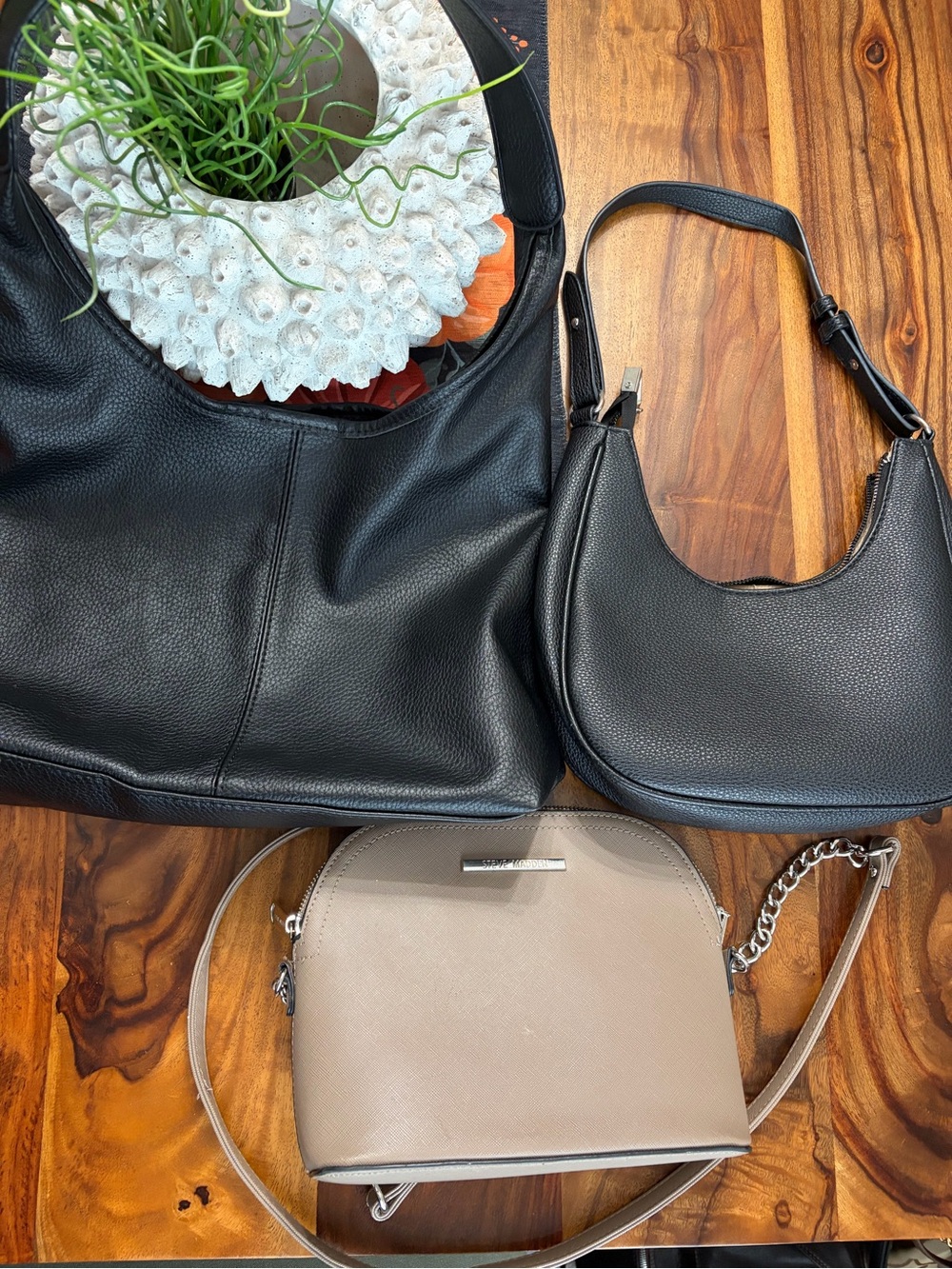 Black Leather Shoulder Bag & Taupe Crossbody Duo group of three